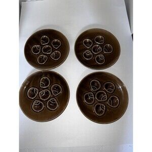 (4) Ecume NIDERVILLER Fawn Brown Oyster Plates Majolica France Vintage